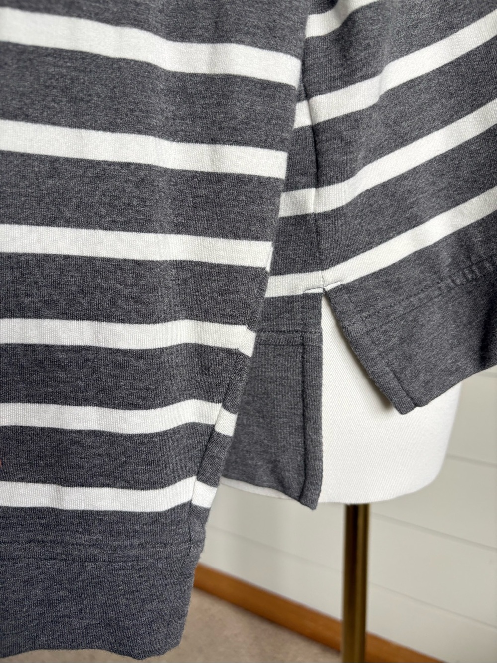 CAbi Nautical Inspired Gray & White Striped Hoodie - Soft French Terry Knit (L) - Picture 11 of 14